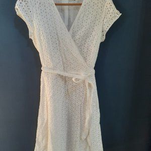 CAROLL France - White eyelet cap-sleeve self-belted dress